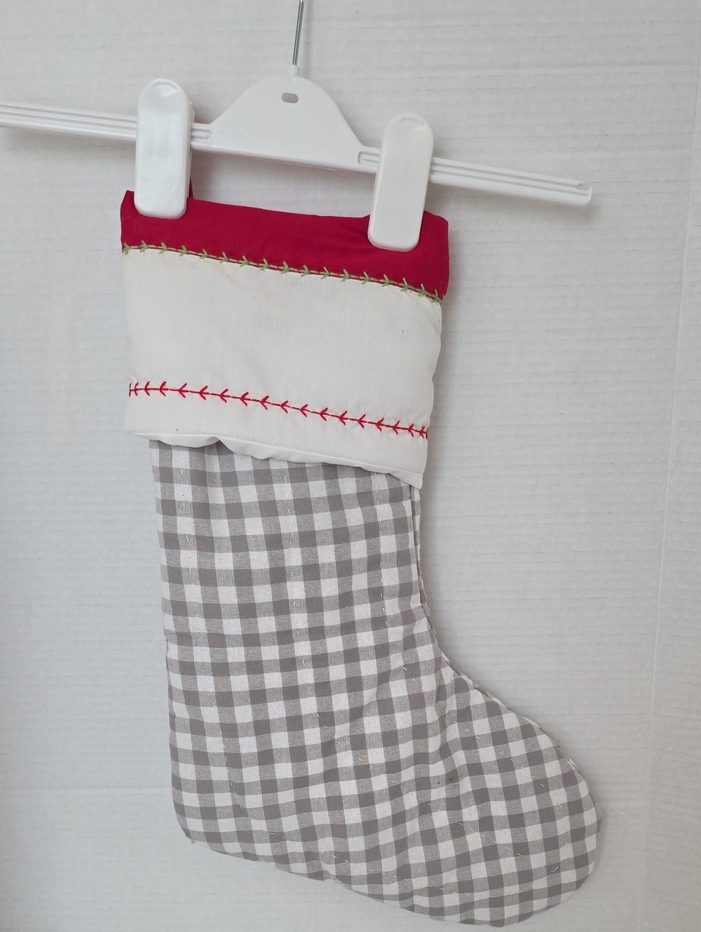 Pottery Barn Kids Gray White Quilted Front Gingham Cuff Holiday Stocking